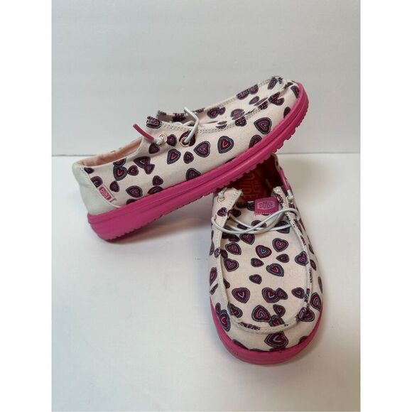 Hey Dude Wendy Hearts Shoes Pink Red Sz 4Youth - Picture 3 of 5